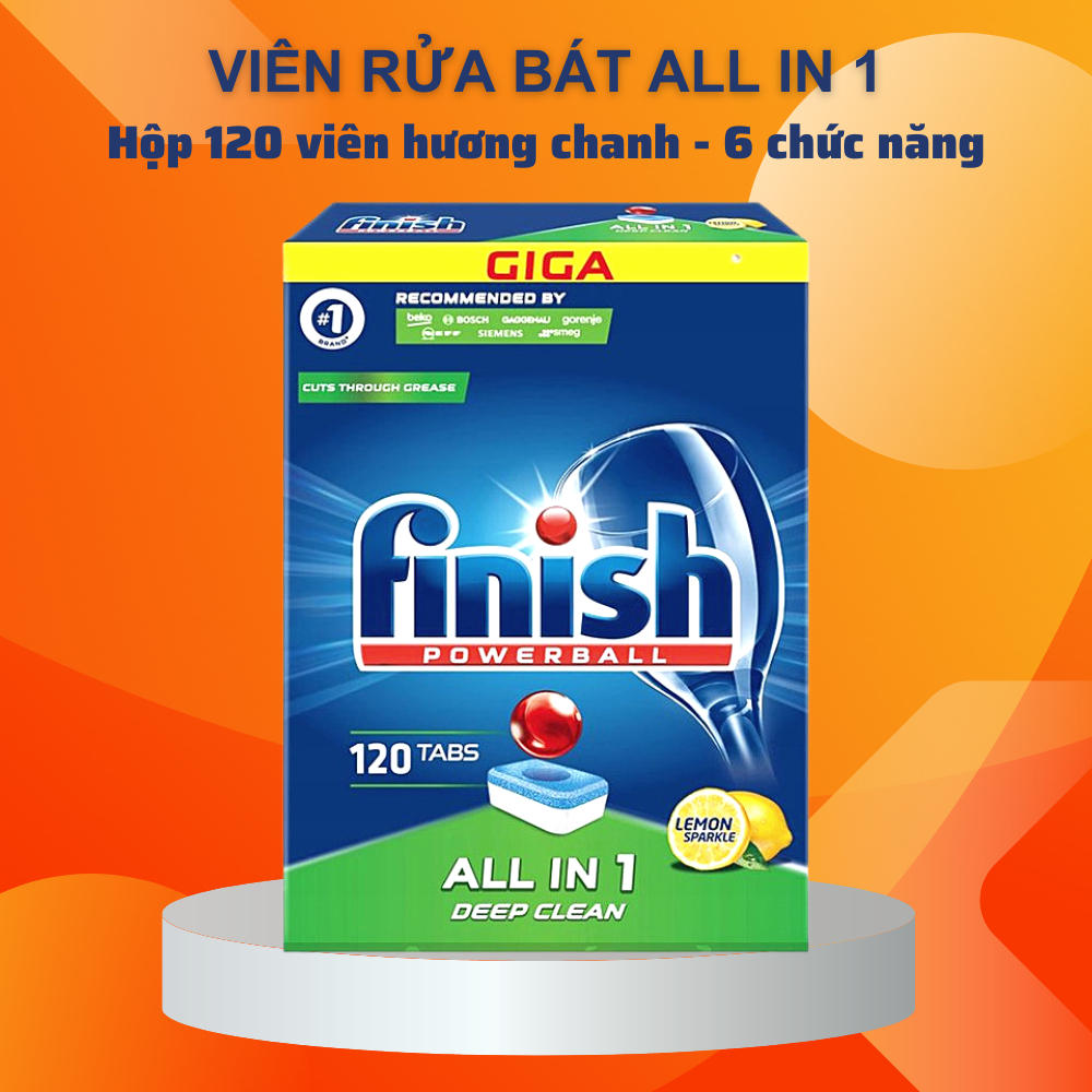 Viên rửa chén Finish PowerBall Essential 100 viên, All in 1 mới dùng cho máy rửa bát - Nhập khẩu Chính hãng