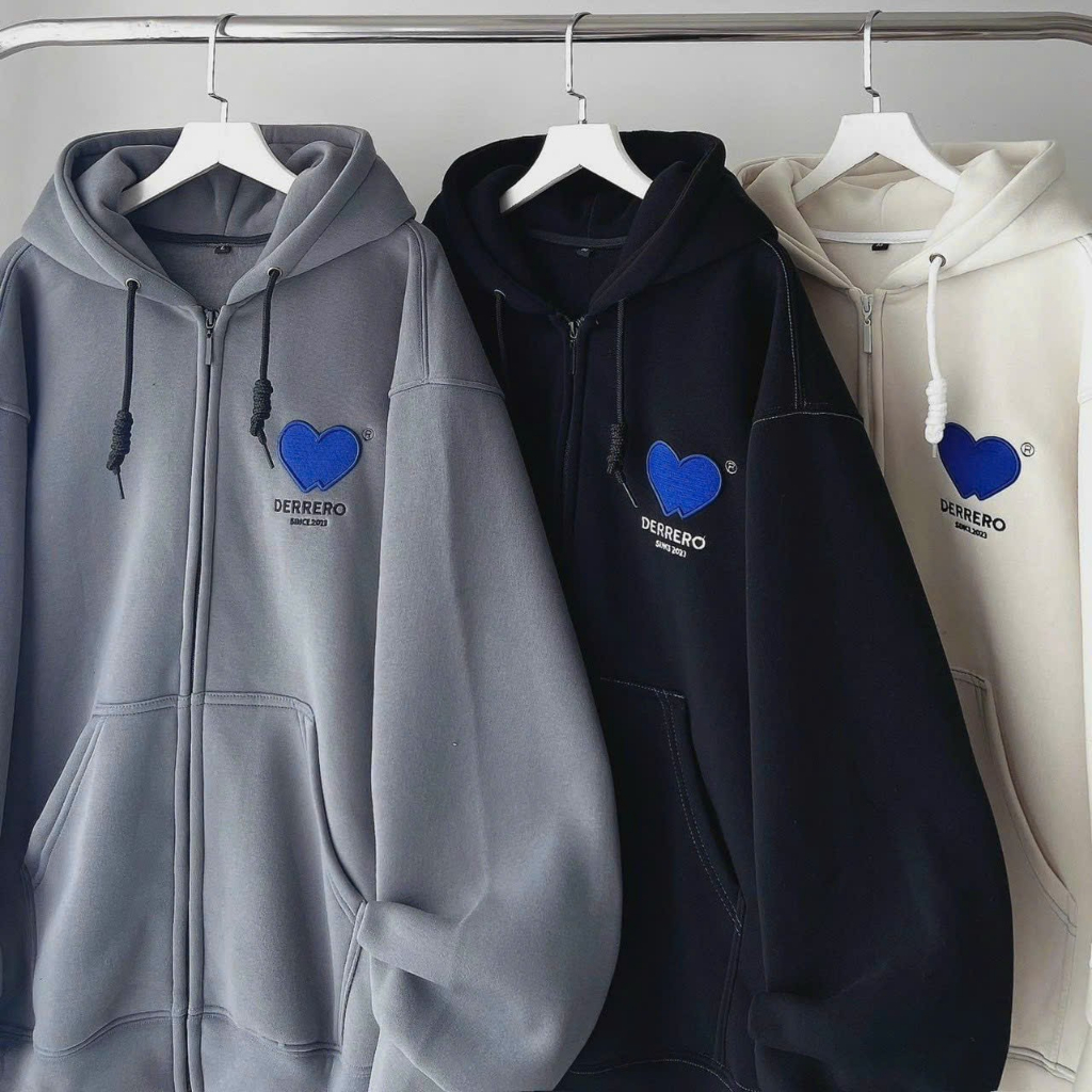 Áo khoác hoodie nam nữ dây kéo chất nỉ ngoại logo tim đôi Derero mẫu mới 2023 MCTPhoodie331 331