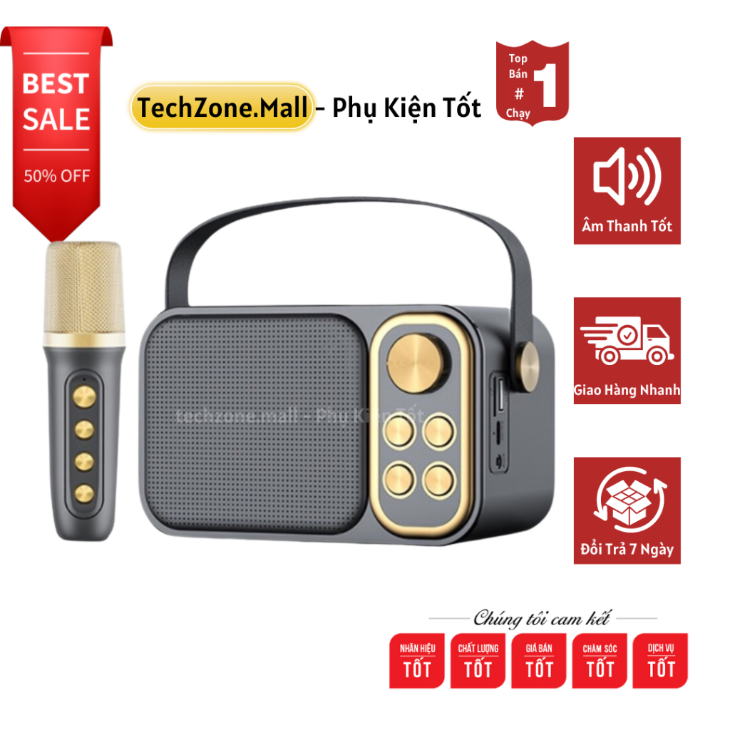 Loa Karaoke Bluetooth YS-103 Kèm 1 Micro Không Dây, Âm Thanh Siêu Hay, Thiết Kế Sang Trọng Nhỏ Gọn Tiện Lợi TECHZONE MAL
