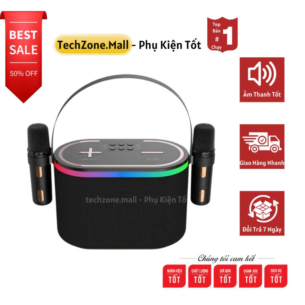 Loa Karaoke Bluetooth A95 Kèm 2 Micro Không Dây, Âm Thanh Siêu Hay, Thiết Kế Sang Trọng Nhỏ Gọn Tiện Lợi- TECHZONE MALL