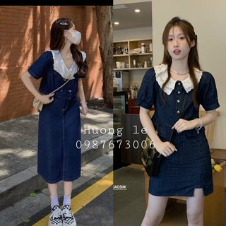 SET ÁO CỔ SEN+ CHÂN VÁY JEAN PHỐI
