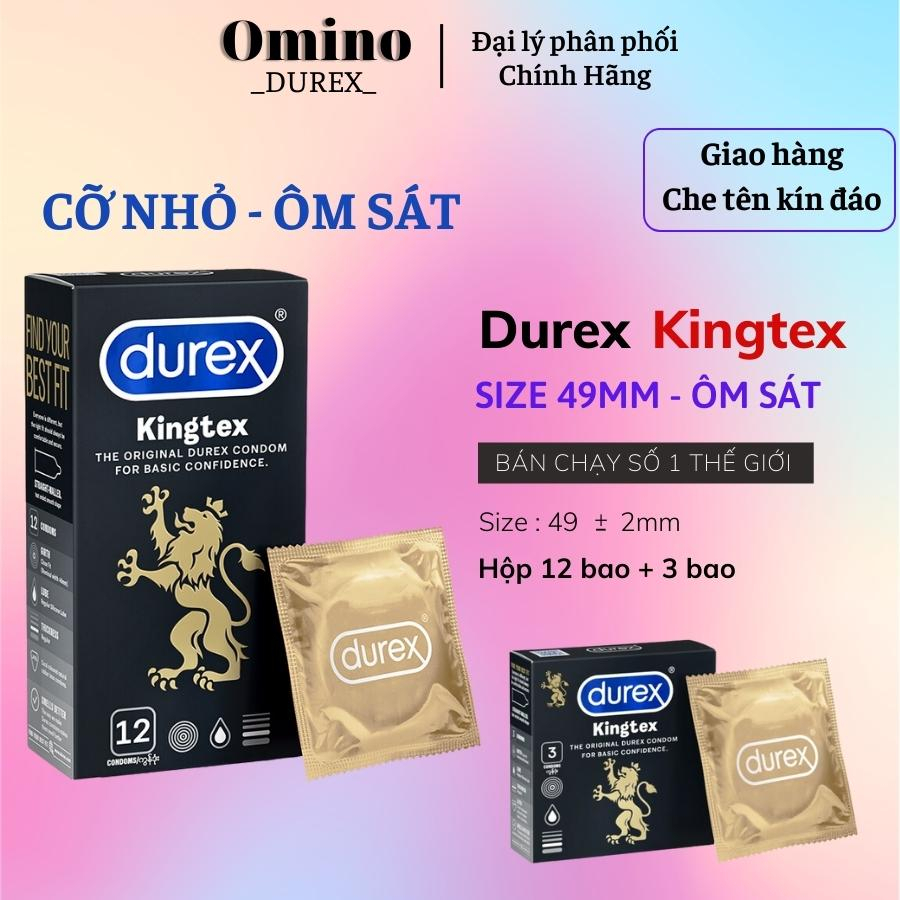 Bao cao su size nhỏ Durex Kingtex hộp 12 bao, Bcs cỡ nhỏ chống tụt size49mm - Omino