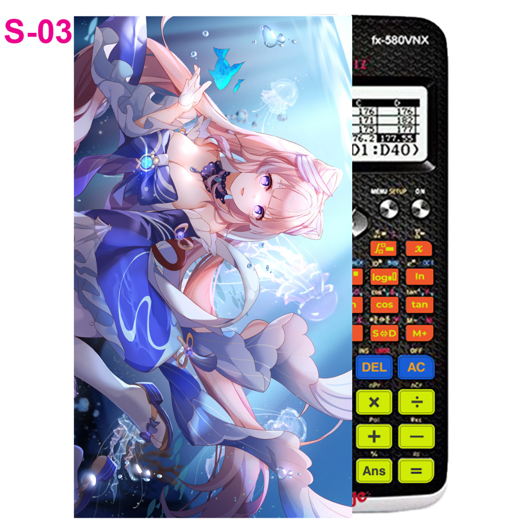 Decal - hình dán Máy tính CASIO fx570, fx580, ...nhân vật Sangonomiya Kokomi - Gemshin Impact