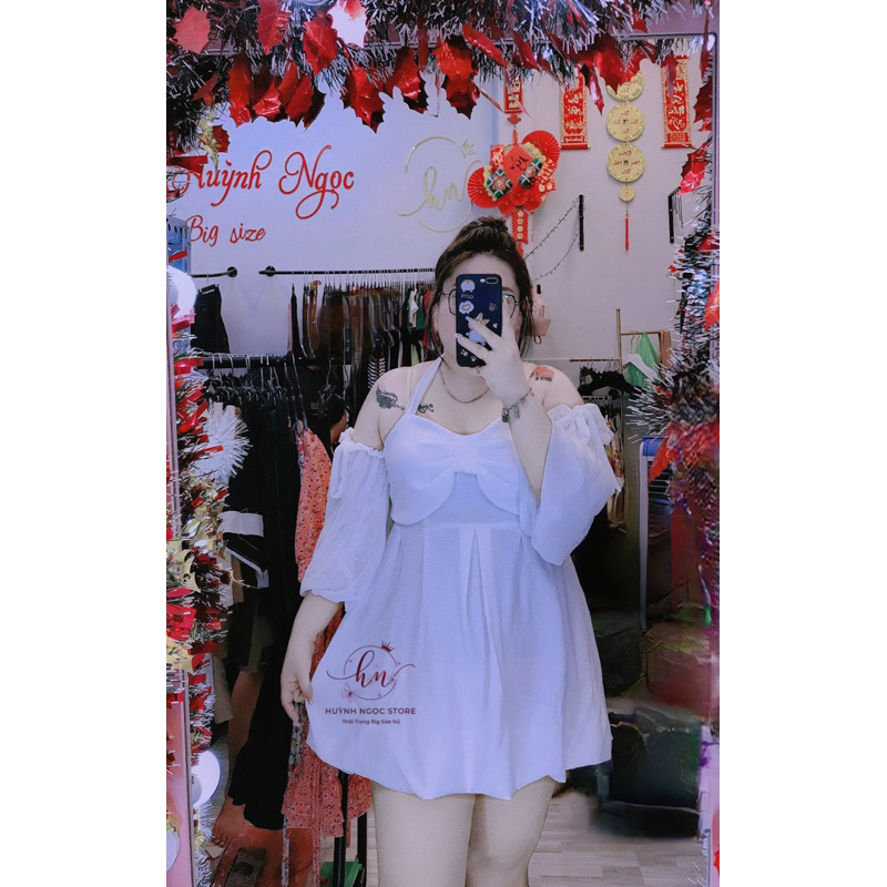{ Có Ảnh Thật } BIG SIZE Đầm Nơ Bí Trễ Vai 60-90kg