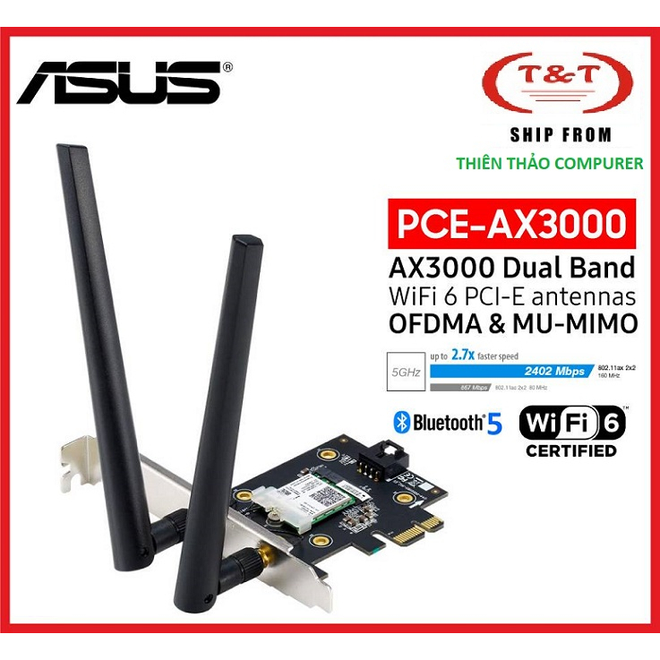 Cạc Mạng Thu WiFi Tốc Độ Cao PCI-E AX3000 WiFi6 Ax3000Mbps Bluetooth 5.0 ( Hãng ) Asus