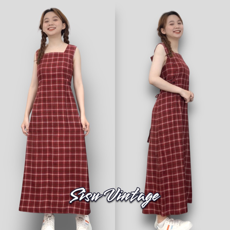 Đầm Xô Caro Đỏ Nhật