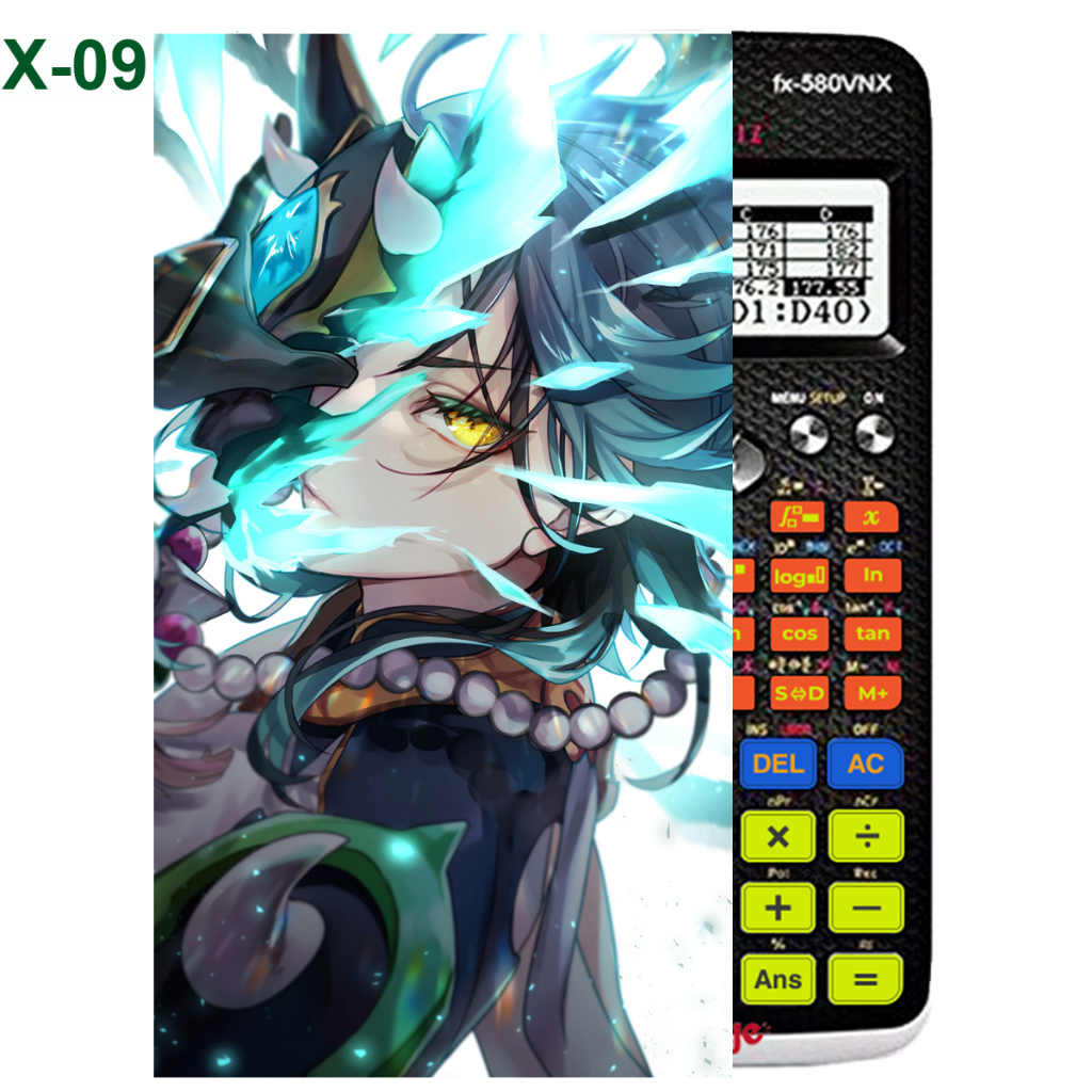 Decal - hình dán Máy tính CASIO fx570, fx580, ...nhân vật Xiao -Gemshin Impact