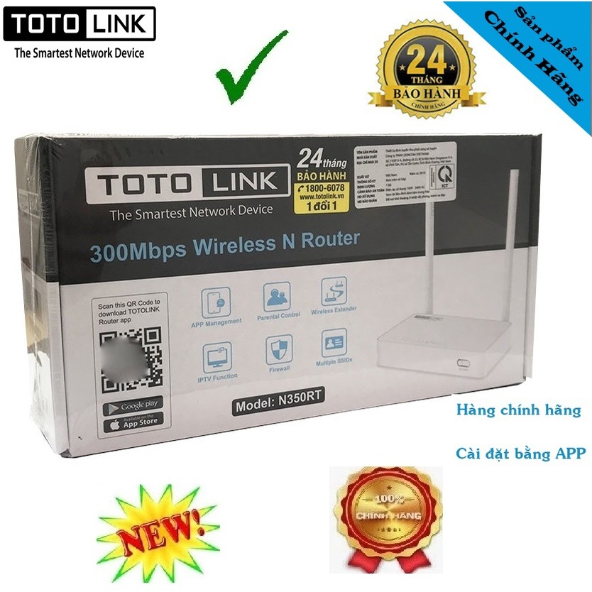 Bộ Phát Wifi Totolink N350RT chuẩn N300Mbps 2 Ăng Ten