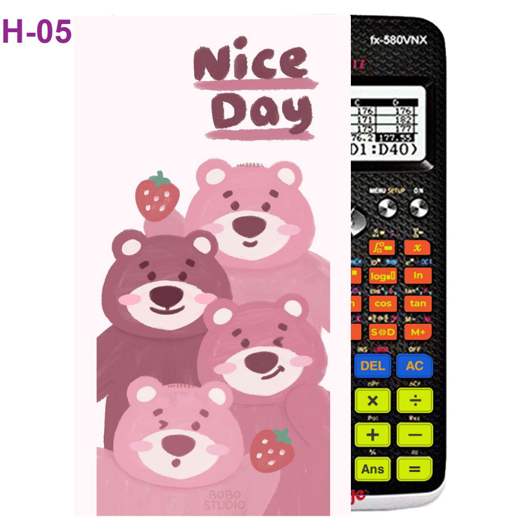 Decal - hình dán Máy tính CASIO fx570, fx580, ...Gấu Dâu