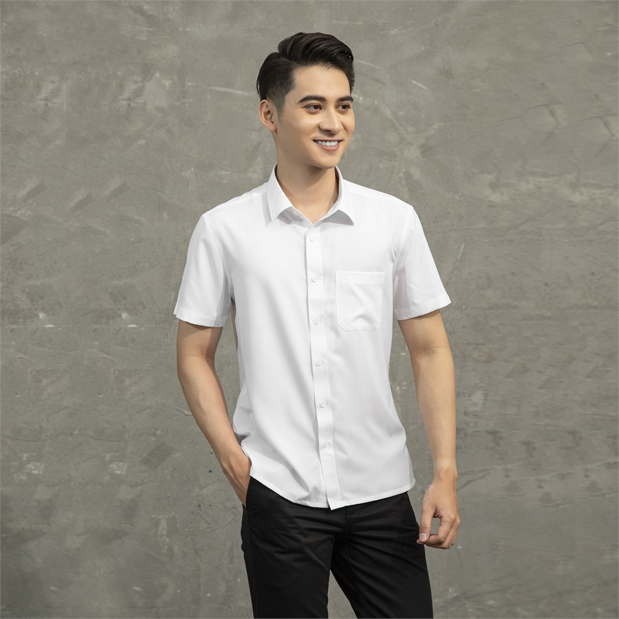Áo sơ mi trắng ARISTINO ngắn tay, tà bằng, có túi chất liệu Micro Fiber mềm mại và chống nhăn nhàu hiệu quả ASSR16