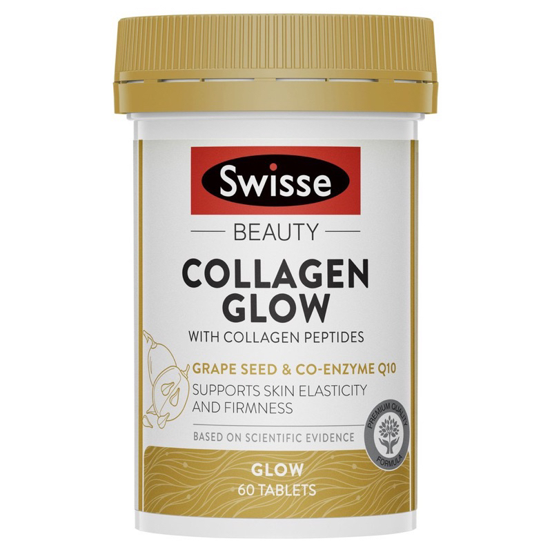 Viên uống đẹp da Swisse Beauty Collagen Glow 60 viên -  Collagen thủy phân đẹp da từ hạt nho vitamin E Coq10