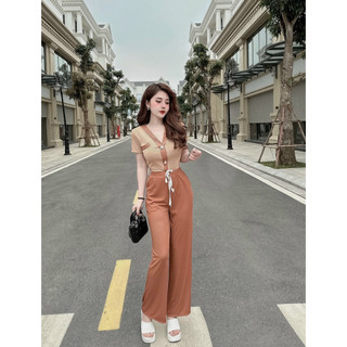 Đồ bộ áo cổ tim viển phối quần ống suông duyên dáng trẻ trung big size_SBNT_066