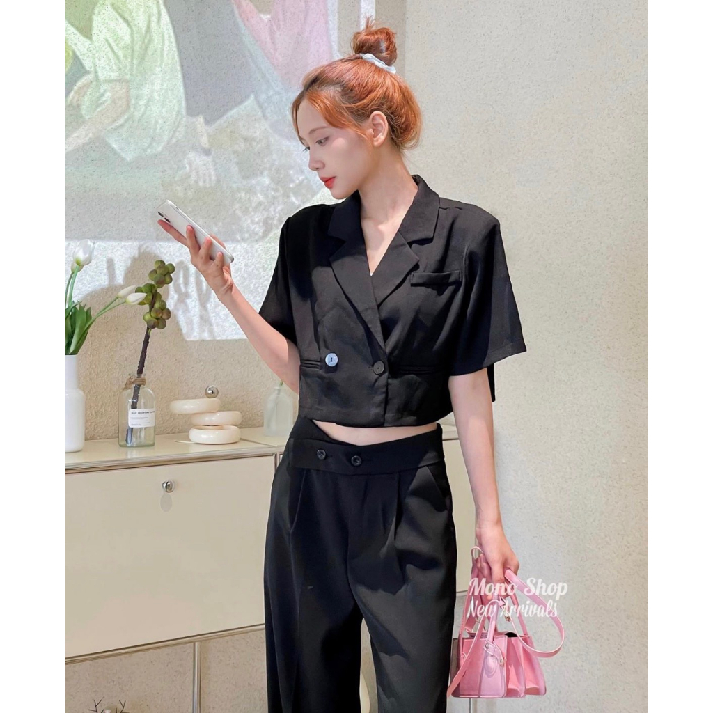 Áo blazer dáng ngắn croptop dài tay 2 lớp ulzzang