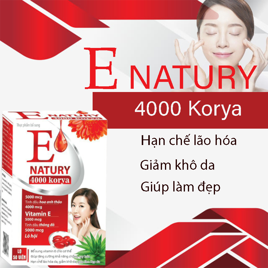 Viên Uống đẹp da Vitamin E Đỏ 4000mcg Korya Chiết xuất lô hội. chiết xuất dầu thông đỏ , chống lão hóa
