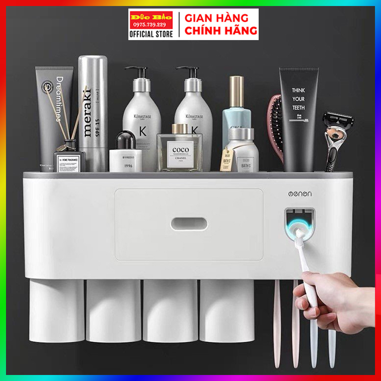 Bộ Nhả Kem Đánh Răng Tự Động, Kệ Để Đồ Phòng Tắm Cao Cấp Oenon ( Tặng Kèm Miếng Dán )