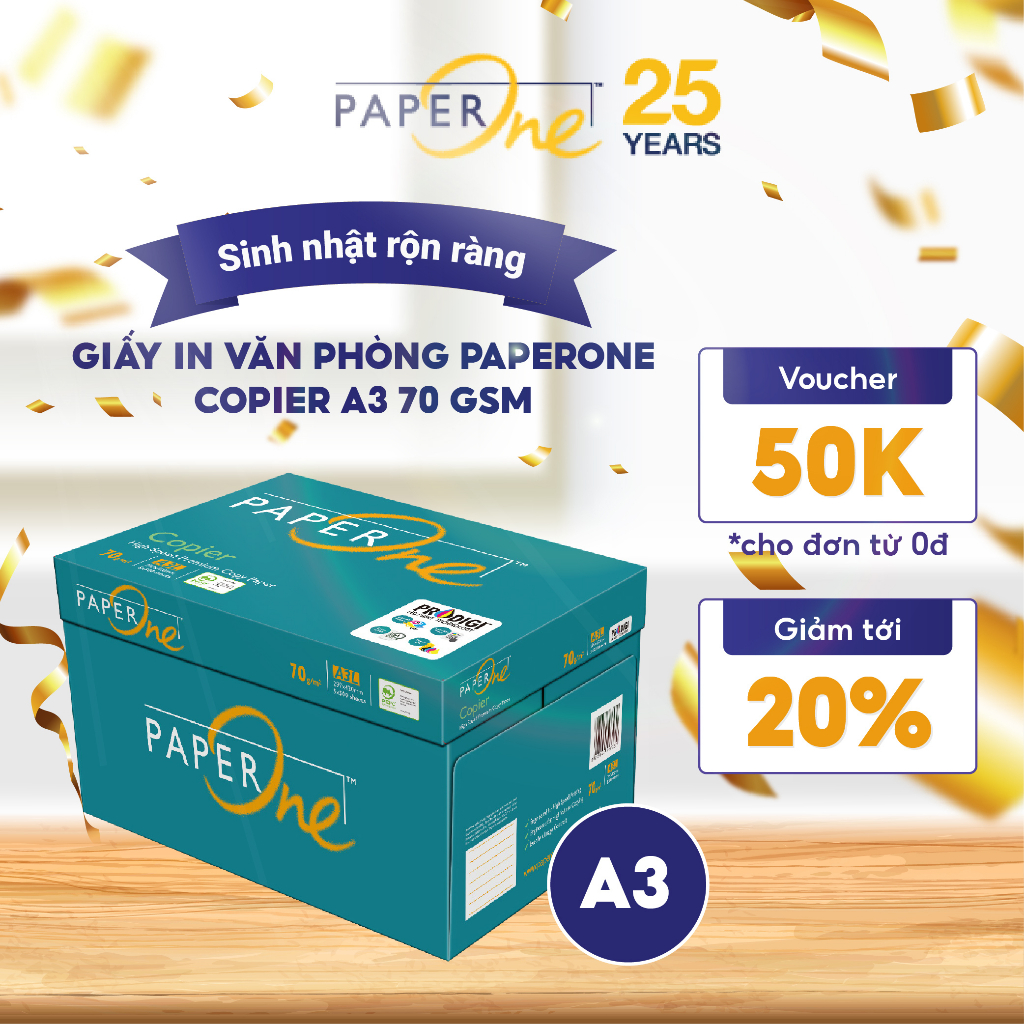 Thùng 5 ream giấy in A3 PaperOne Copier 70 gsm - Phù hợp với máy photocopy công suất lớn