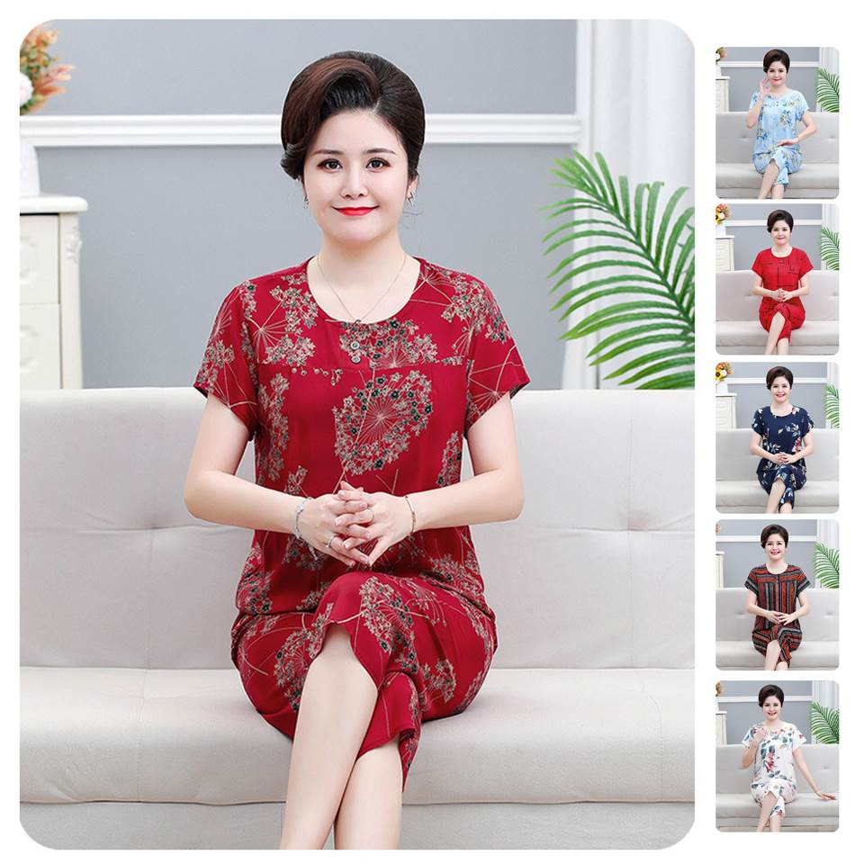 Bộ lanh trung niên cho mẹ - Bộ mặc nhà trung niên lanh ống sớ lửng cho người già người lớn tuổi