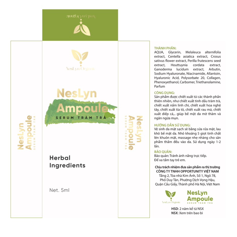 Serum tràm trà, gom cồi mụn, ngừa thâm NesLyn AMPOULE chính hãng