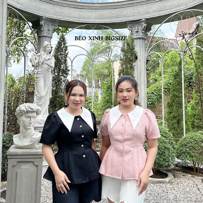 Áo xốp cổ nhọn dáng peplum cho nàng công sở dạo phố bigsize 50-90kg