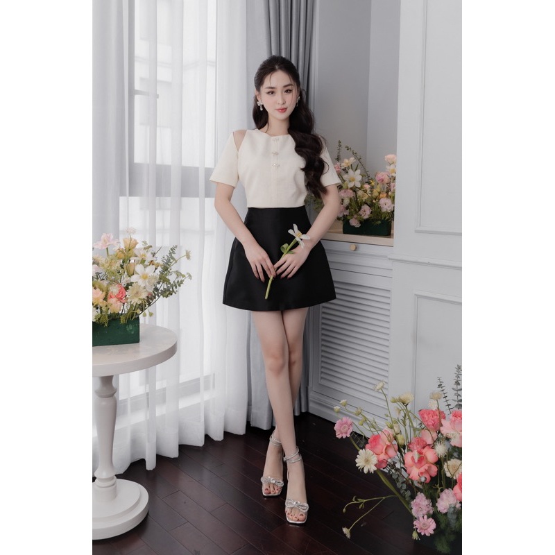 CÉLESTE - Chân Váy Đen Tafta Cather Skirt