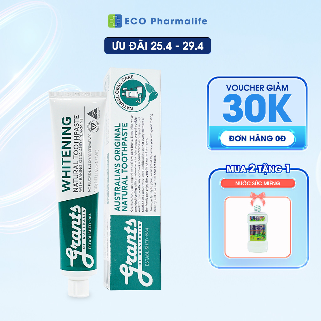 Kem Đánh Răng Thảo Dược Trắng Răng Tự Nhiên Grants 110g Chiết Xuất Thiên Nhiên Hữu Cơ Hương Bạc Hà The Mát