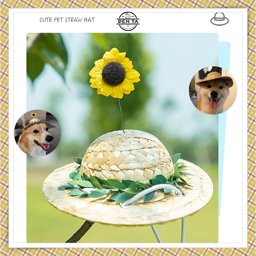 Mũ cói hóa trang đi biển mùa hè ngộ nghĩnh cho chó mèo thú cưng – Đen Ta pet shop