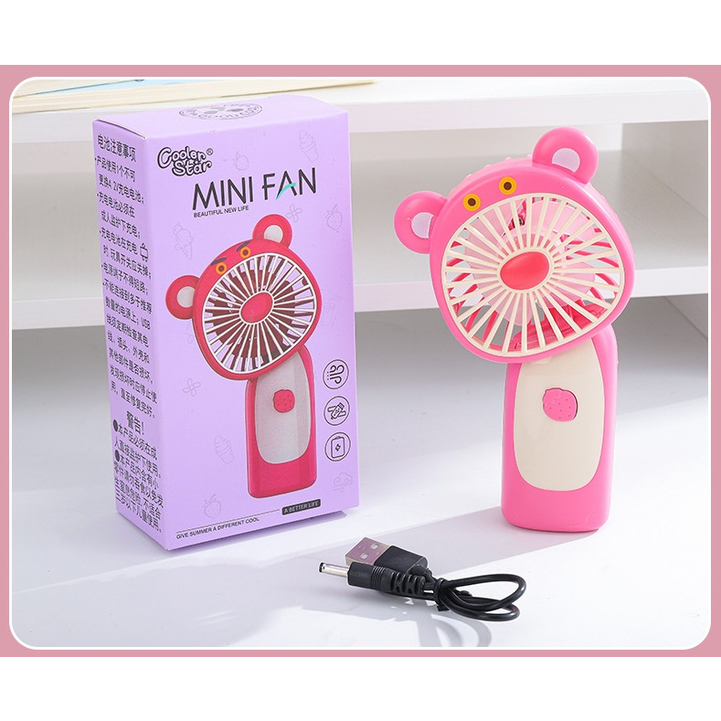 Quạt cầm tay sạc USB mini fan mẫu Gấu Dâu Hồng Lotso nhỏ gọn tiện lợi