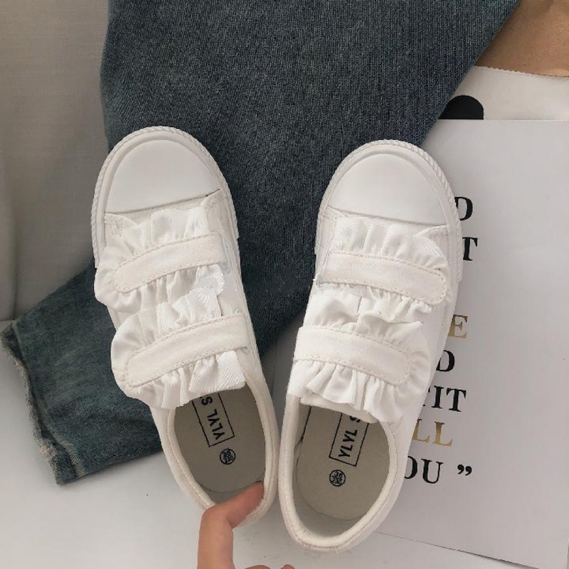 Giày sneaker trắng quai dán phối bèo ulzzang