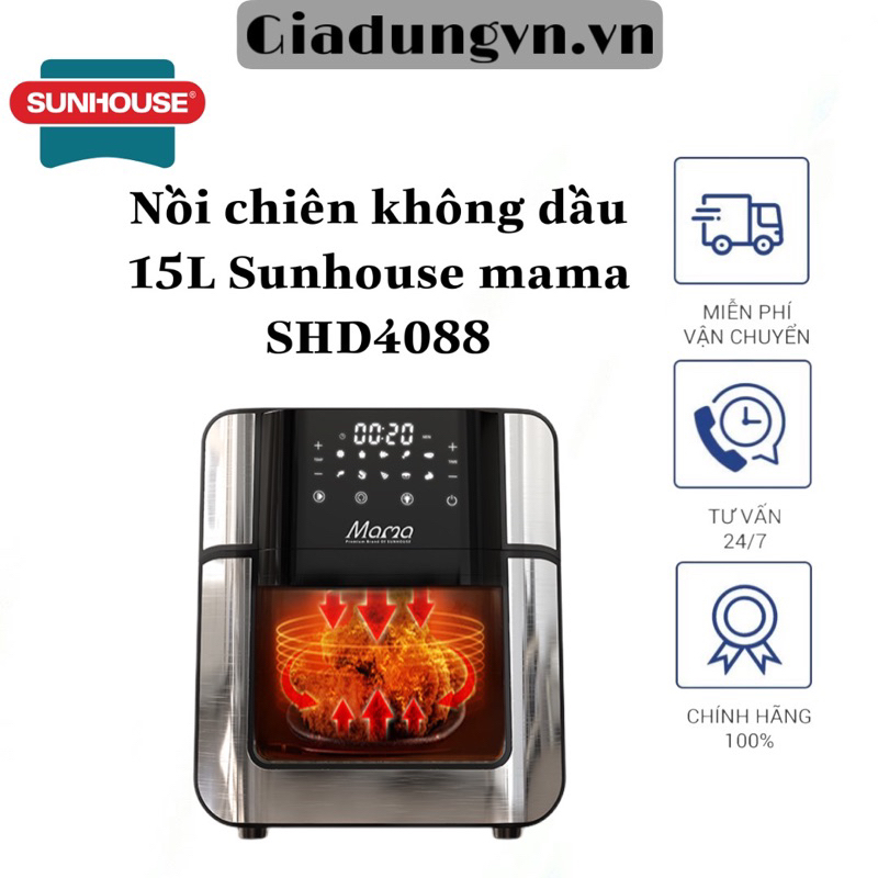 Nồi chiên không dầu 15L Sunhouse mama SHD4088,Công suất 1700W,Bảo hành chính hãng 24 tháng
