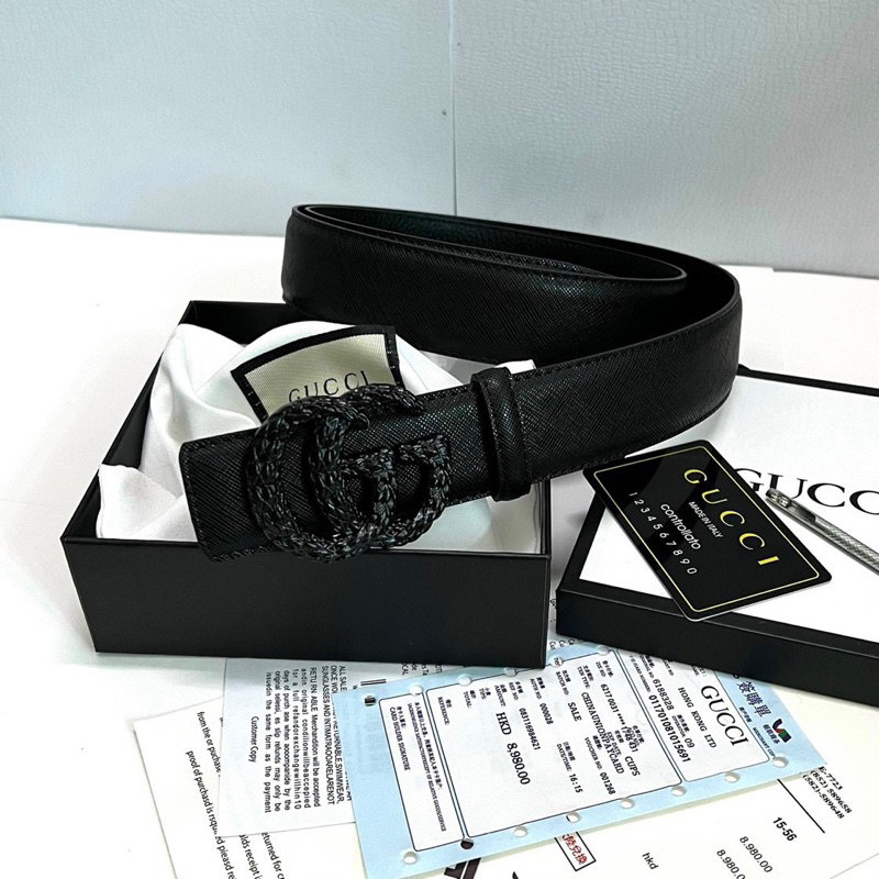 Thắt lưng da nam dây da PU bản 3,5cm đen trơn mặt đúc chữ logo GG vảy sần cao cấp TL11P