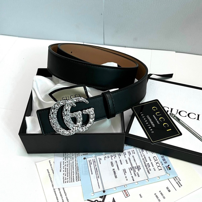 Thắt lưng da nam dây da PU bản 3,5cm đen trơn mặt đúc chữ logo GG vảy sần cao cấp TL11P