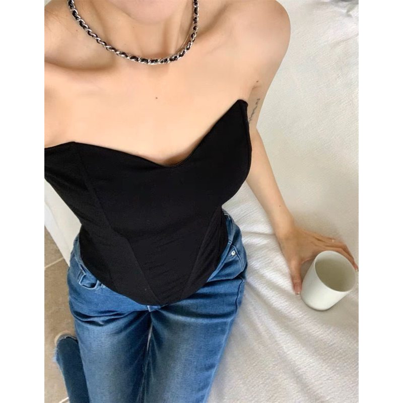 Áo corset đen dáng ôm basic