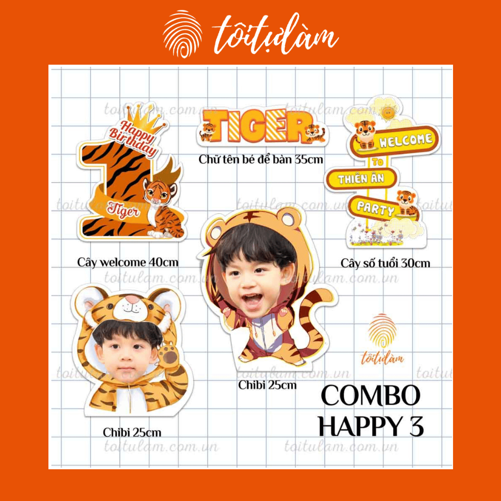 Combo HAPPY 3 Chibi trang trí sinh nhật cho bé - Tôi Tự Làm