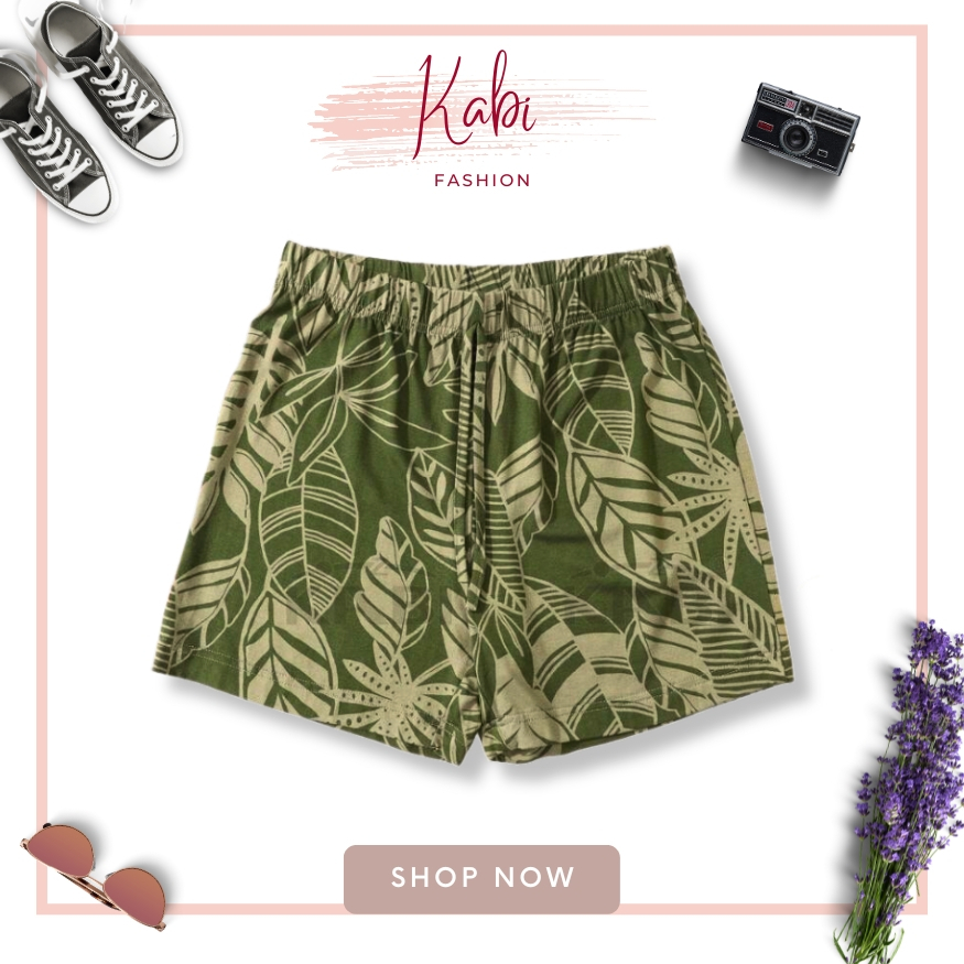 Quần đùi thun nữ xanh lá cây hoa văn KABI Fashion chất liệu cotton mềm mại đa dạng màu sắc và kích cỡ
