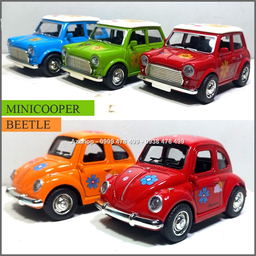 Xe Mô Hình Mini Cooper Beelte Nhỏ Nhắn Nóc In Hoa Tỉ Lệ 1:32 - 10cm - Ms 9826