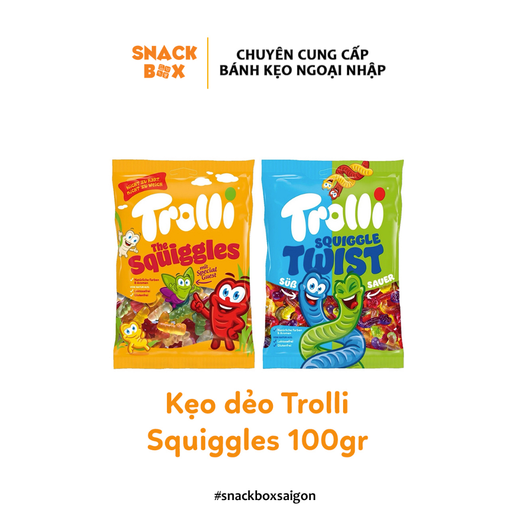 SALE RẺ (2 Loại) Kẹo Dẻo Con Sâu Bướm Trolli Squiggles Bịch 100gr - Đức