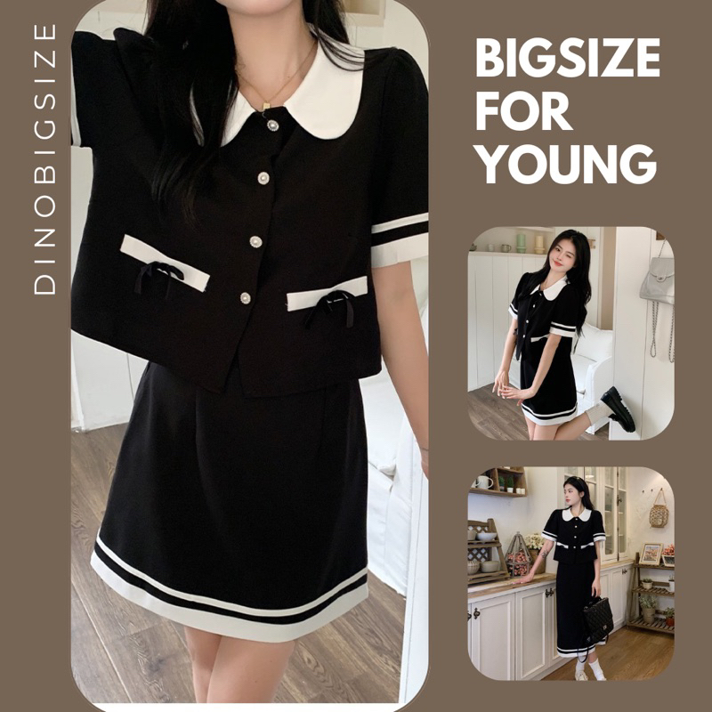 - Set Váy Áo Bigsize Set Bigsize Sang Chảnh Phối Màu Đen Trắng L-4XL