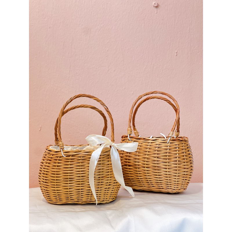 Túi mây Việt Nam cầm tay có lót vải đựng vừa điện thoại, ví và đồ cá nhân