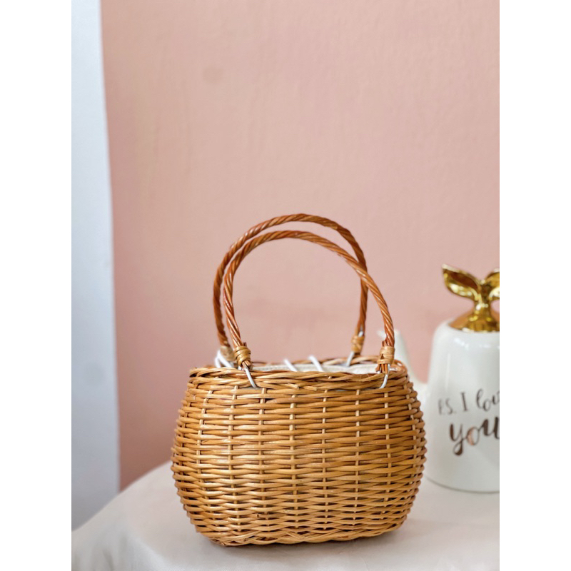 Túi mây Việt Nam cầm tay có lót vải đựng vừa điện thoại, ví và đồ cá nhân