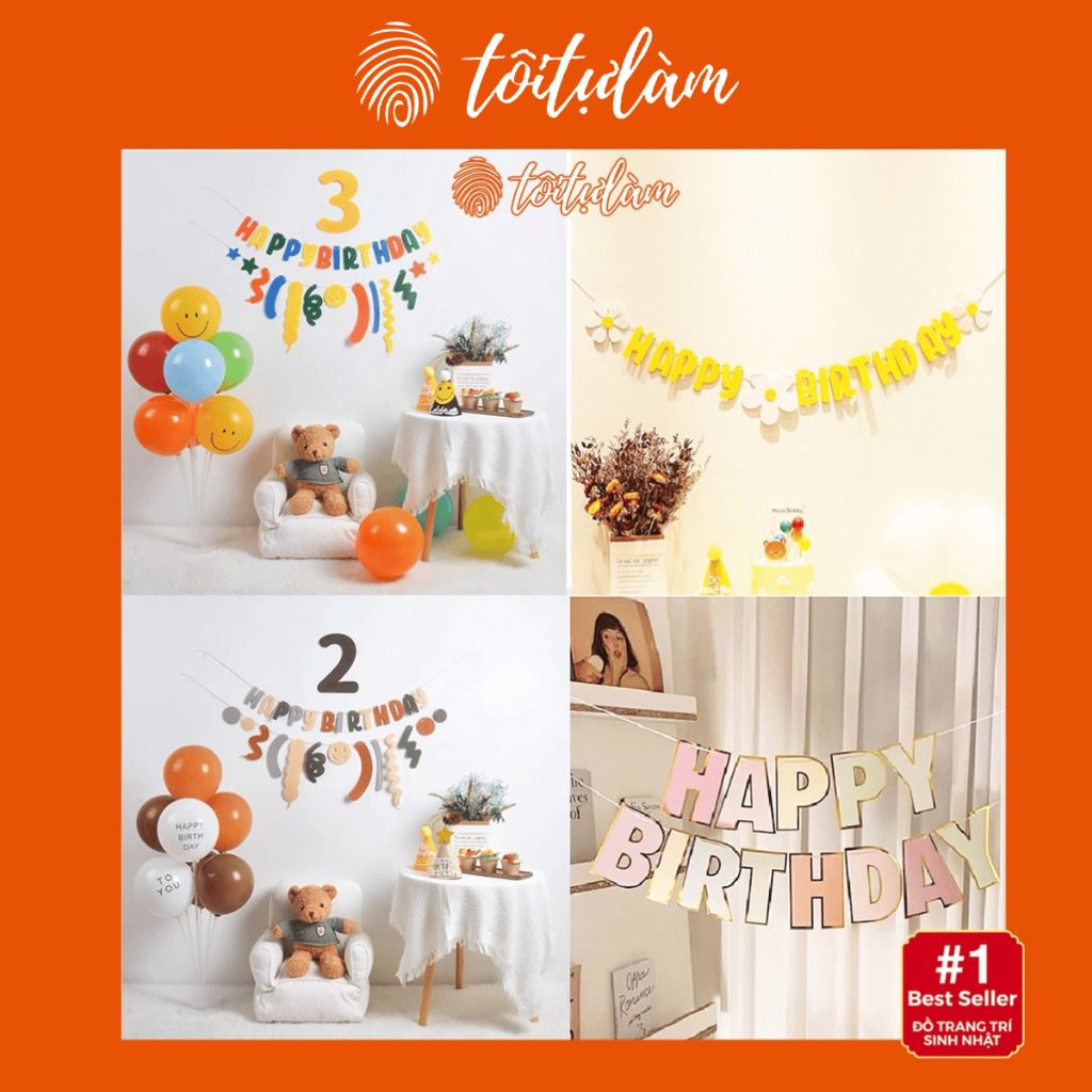 Dây Chữ Happy Brithday Hàn Quốc Chất Liệu Dạ Nỉ Kèm Tuổi Bé - Tôi Tự Làm