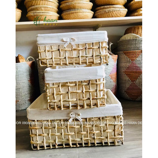 Khay lục bình đan ô vuông; Sọt luc bình đựng đồ; Giỏ đựng quần áo phong cách vintage; Lục bình đẹp; Haan decor