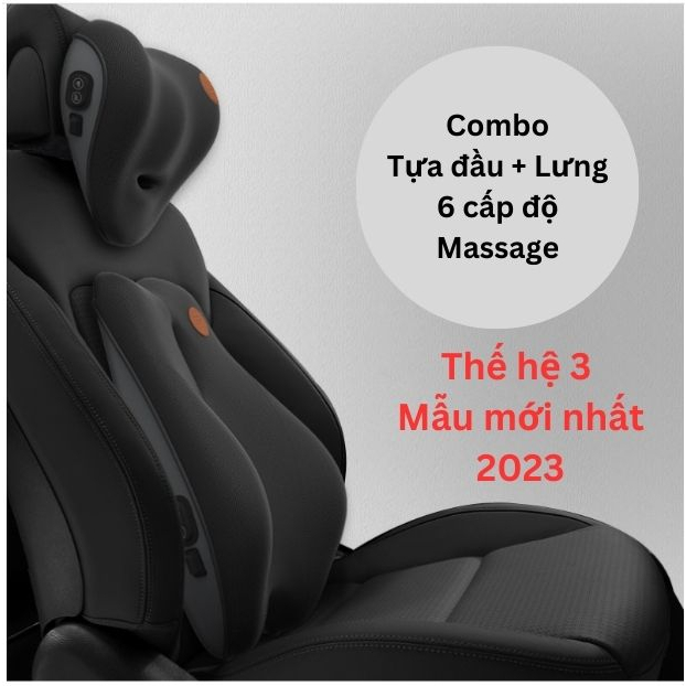 Combo Gối Tựa Đầu Và Tựa Lưng Ô Tô Tích Hợp Massage 6 Chế Độ, Gối Tựa Cao Su Non, Giảm Đau Mỏi Cổ Vai Cột Sống