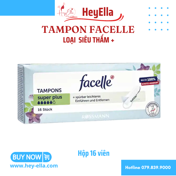 Băng Vệ Sinh Tampon Facelle Bvs Tampon Đức Super Plus, Hộp 16 Viên –Tự Tin Với Các Hoạt Động Thể Thao Giữa Chu Kì