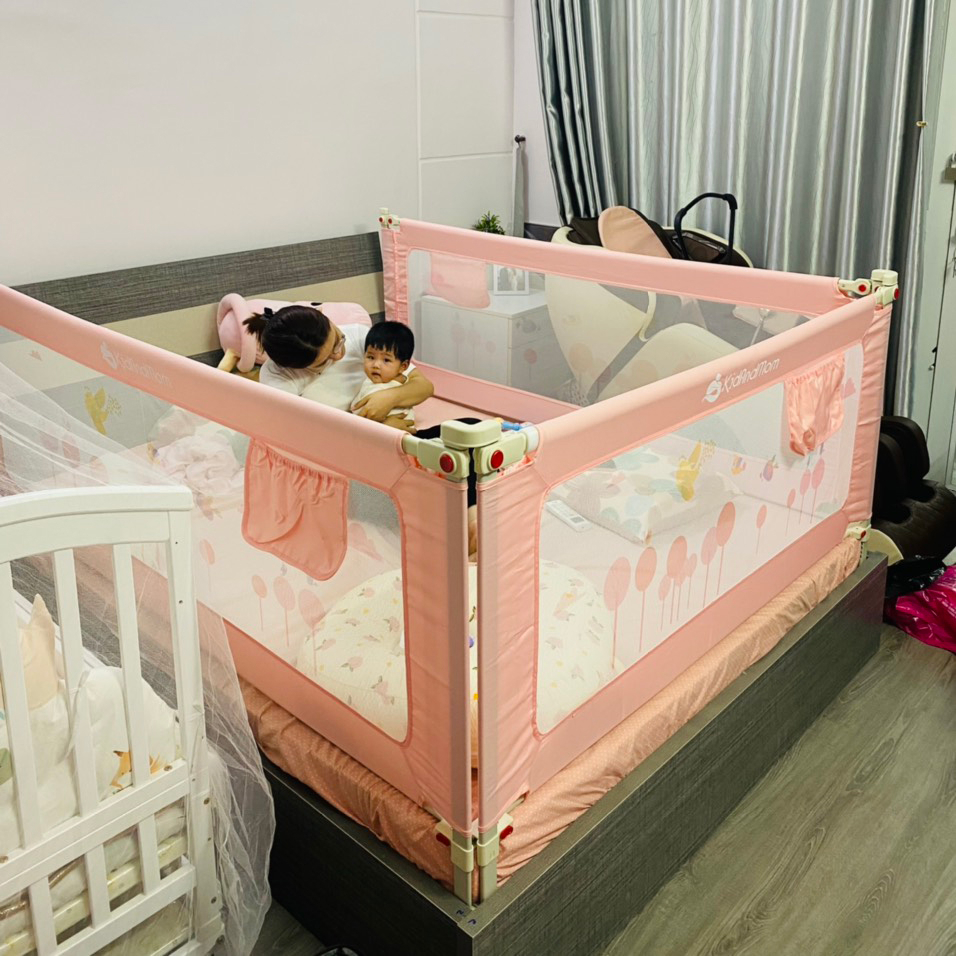 [GIAO HOẢ TỐC] Thanh chắn giường cho bé KidAndMom BR02 cao cấp thiết kế chống kẹt, chống vấp ngã, độ cao 75-105cm