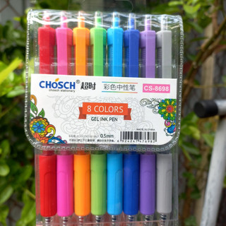 Bút gel bấm chosch cs-8698 vĩ 8 cây màu sắc khác nhau