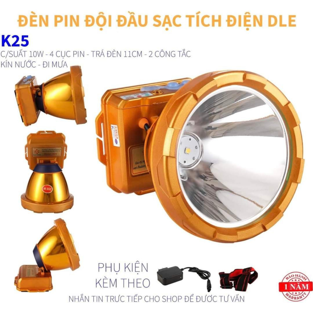 ĐÈN PIN ĐỘI ĐẦU K25 200W SIÊU SÁNG , CHỐNG NƯỚC
