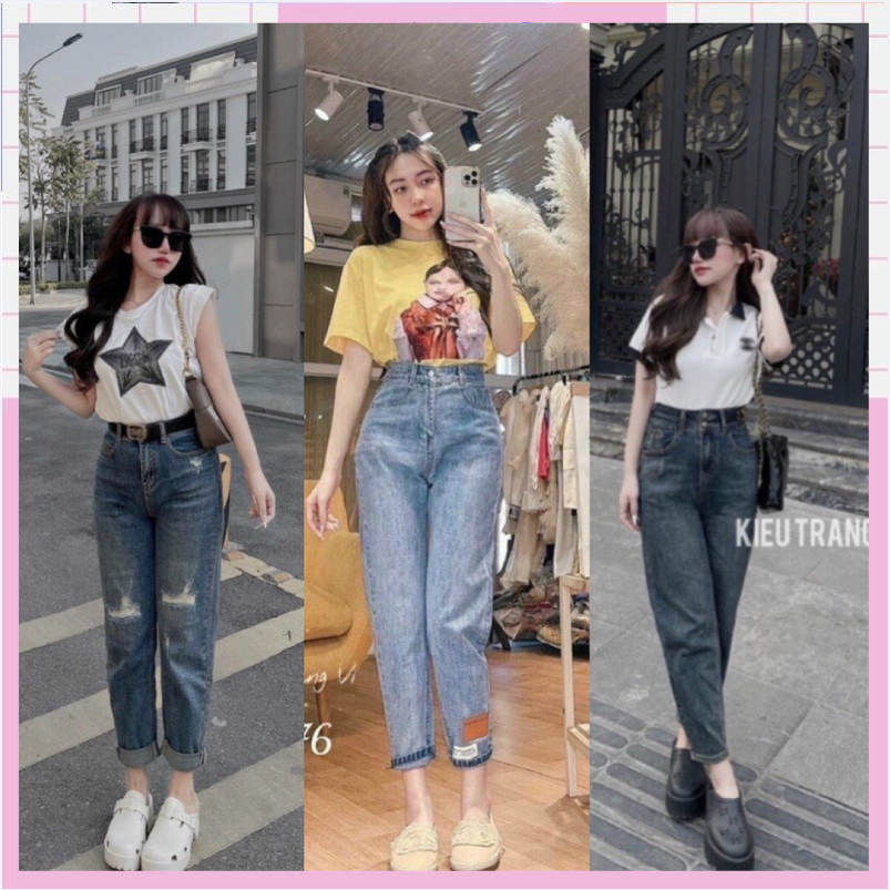 Quần jean bò baggy nữ cạp cao viền giữa phong cách Hàn Quốc sành điệu style 2023 MS160 | BigBuy360 - bigbuy360.vn