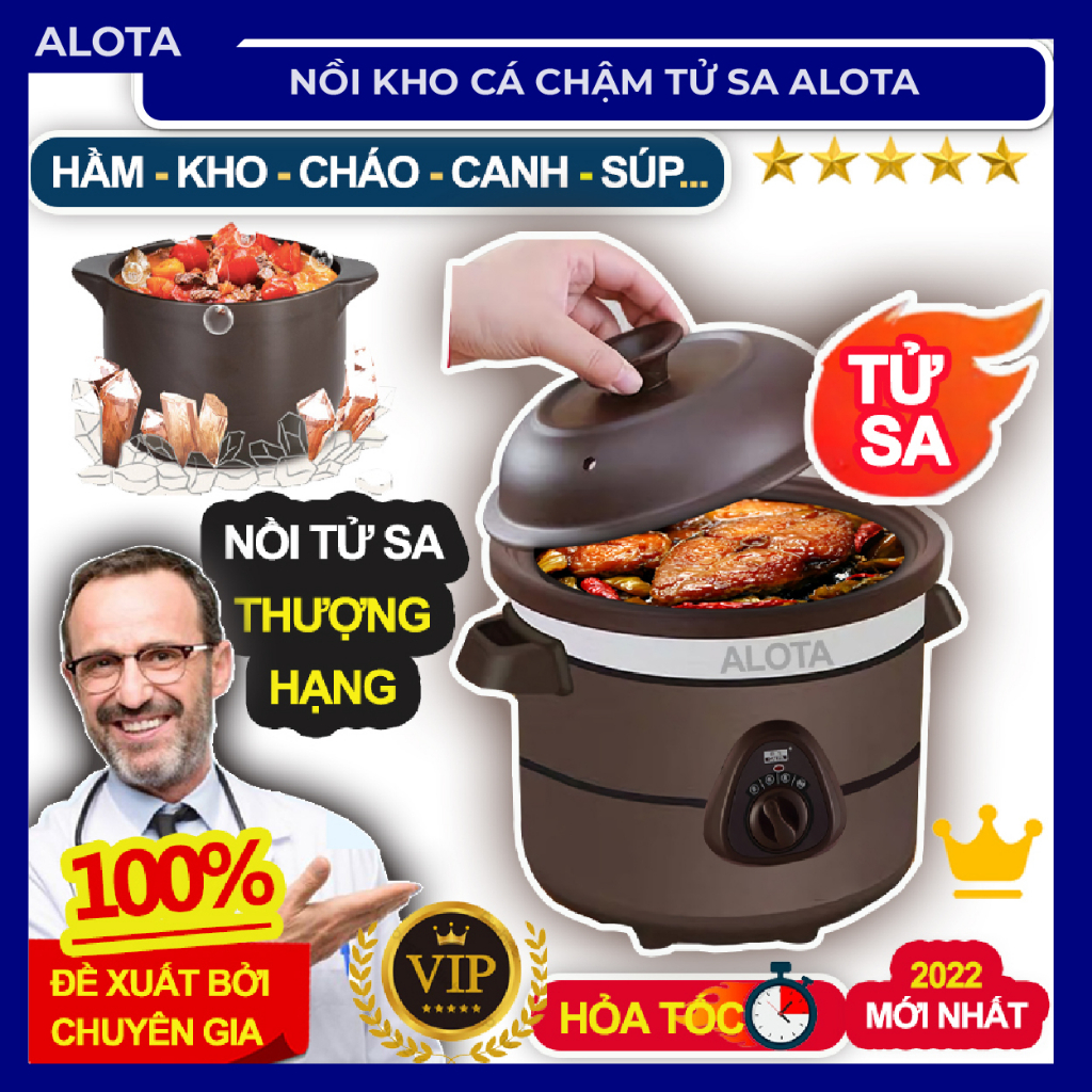 Nồi nấu chậm ALOTA N21 lõi nồi đất tử sa giàu dinh dưỡng tiêu chuẩn SGS Thụy Sỹ nồi đất kho cá ,hầm, hấp-SHOP ALOTA