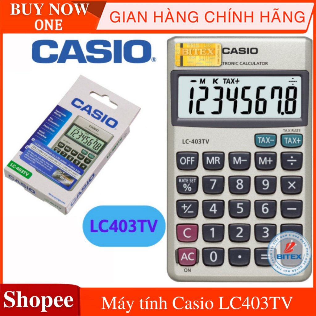Máy tính Casio LC403TV, máy tính cầm tay vỏ ngoài chịu được va đập mạnh thuận tiện cho việc bỏ túi - chính hãng Bitex
