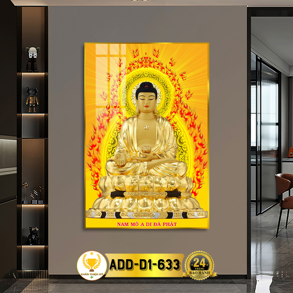 Tranh Phật Treo Tường Tráng Gương Phật A Di Đà Ngồi CHÂN THIỆN MỸ, Quà Tặng, Trang Trí Phòng Thờ ADD